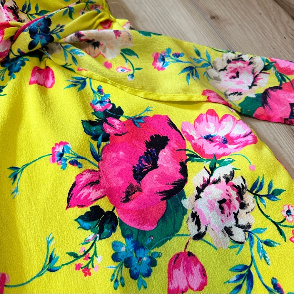 Express Satin Floral Strapless Tie Waist Romper - Picture 3 of 6